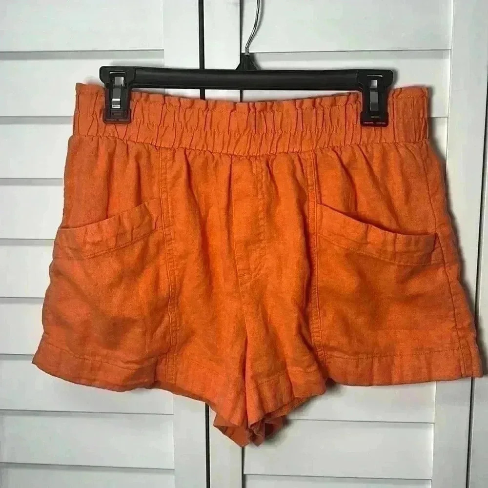 A New Day High Rise Linen Pull On Shorts Size Medium Orange